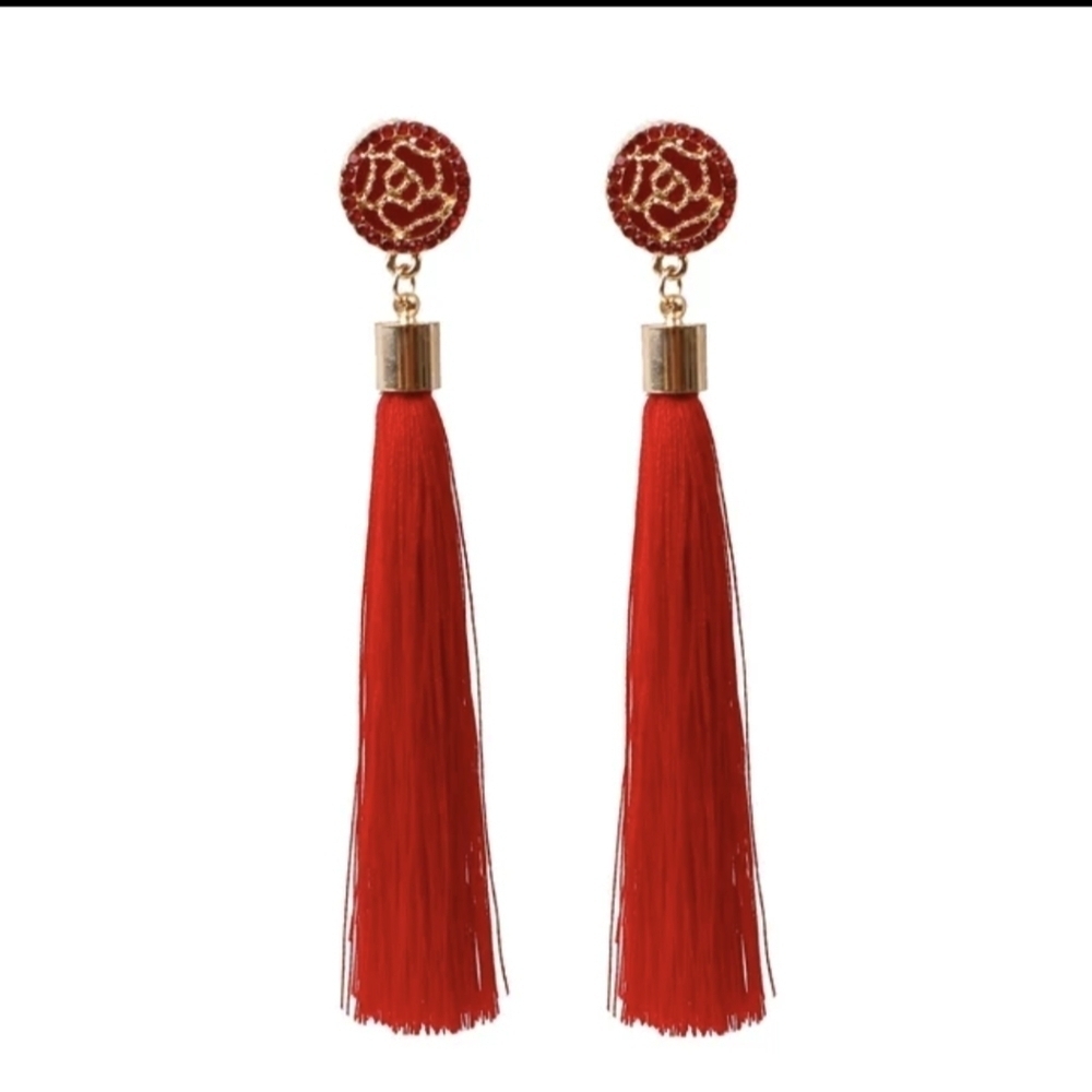 Silk Earrings Red and Gold Dangle Eaarings